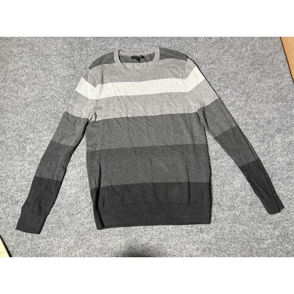 Banana Republic Sweater Mens M Gray Stripe Lightweight Crew Neck Knit Pullover